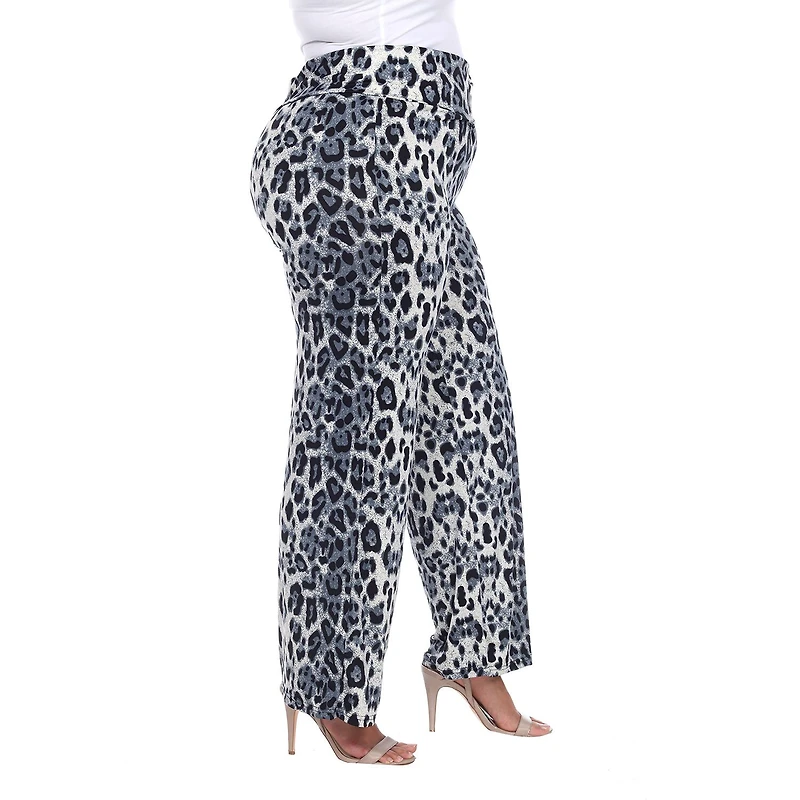 White Mark Womens Plus Mid Rise Wide Leg Palazzo Pant