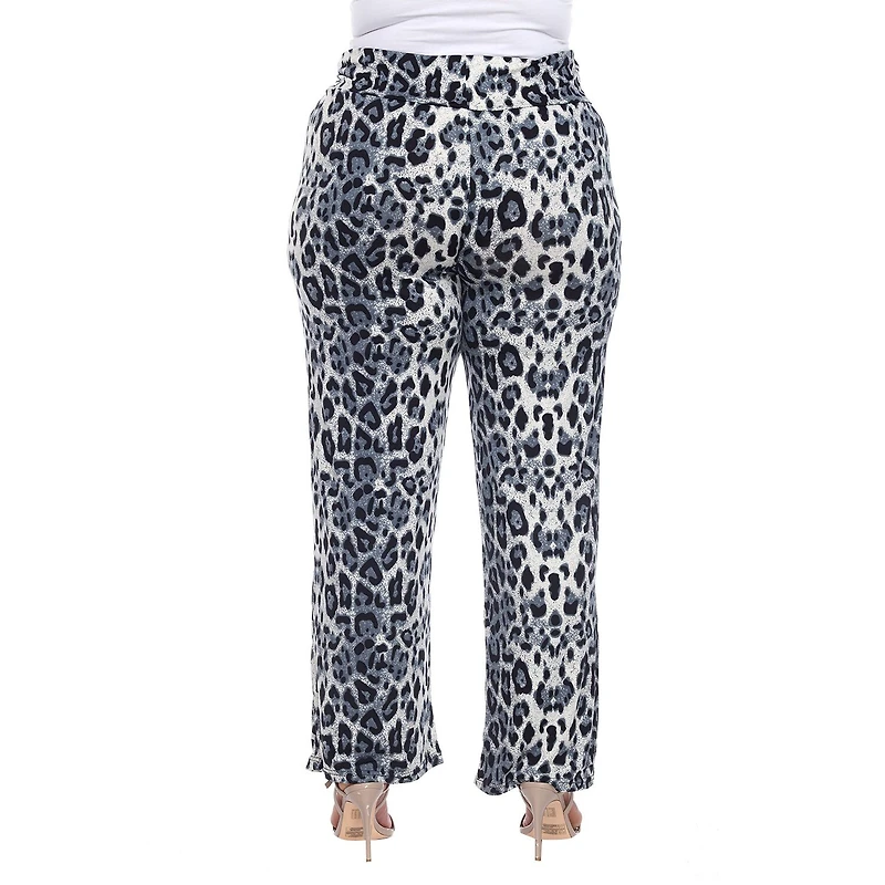 White Mark Womens Plus Mid Rise Wide Leg Palazzo Pant