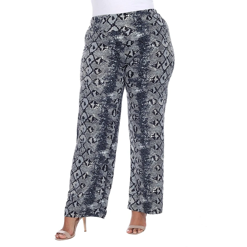White Mark Womens Plus Mid Rise Wide Leg Palazzo Pant