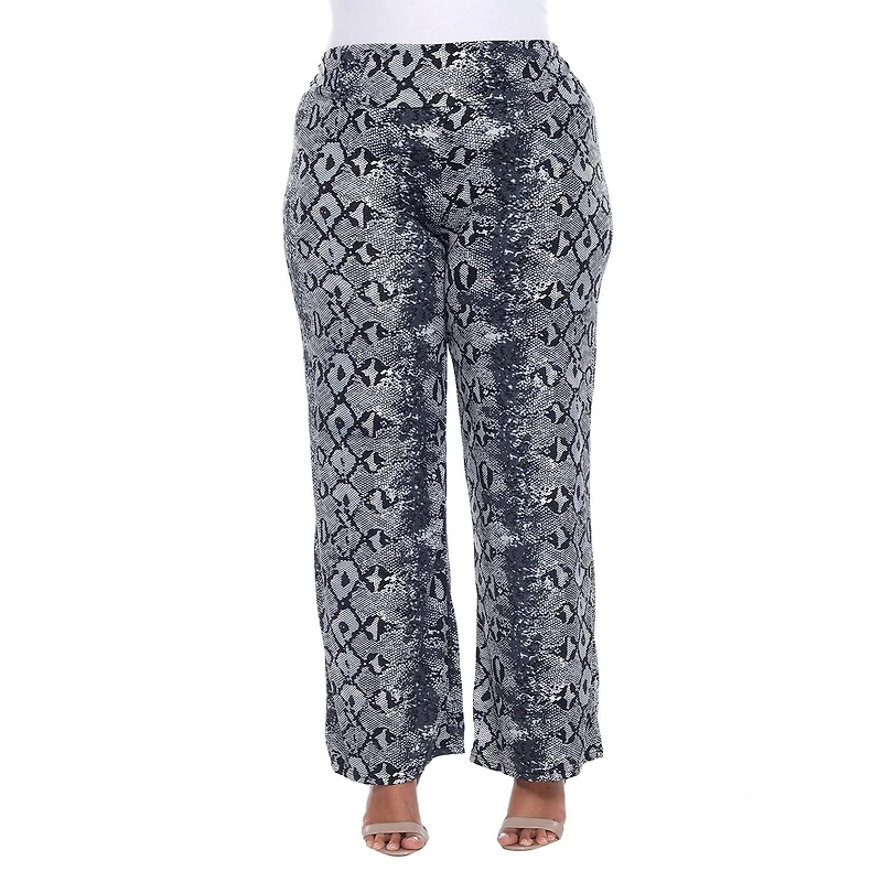 White Mark Womens Plus Mid Rise Wide Leg Palazzo Pant