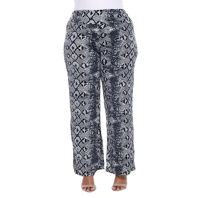 White Mark Womens Plus Mid Rise Wide Leg Palazzo Pant