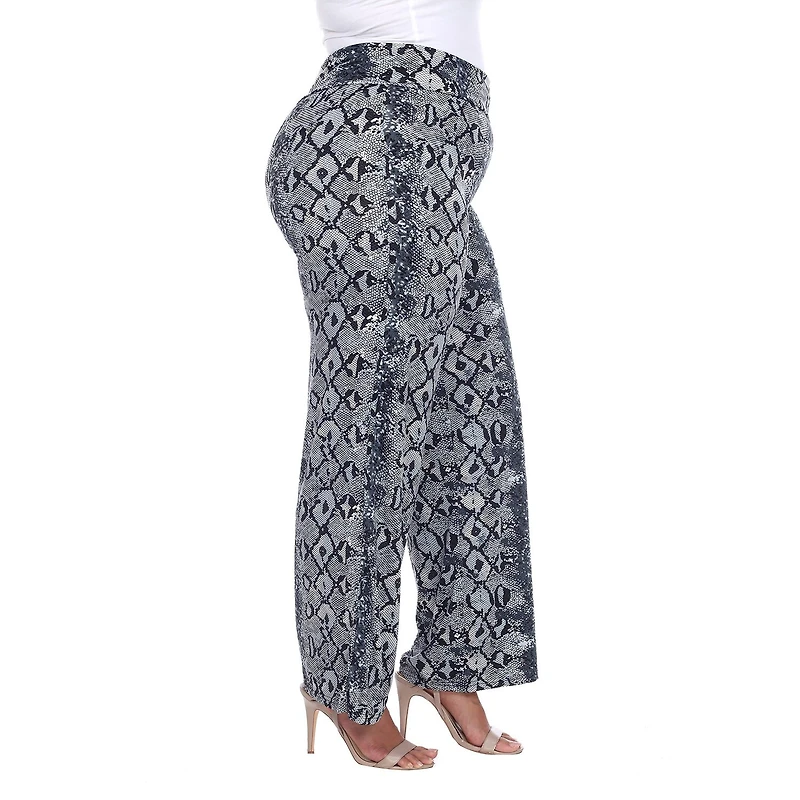 White Mark Womens Plus Mid Rise Wide Leg Palazzo Pant
