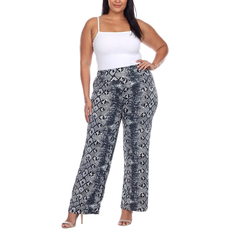 White Mark Womens Plus Mid Rise Wide Leg Palazzo Pant