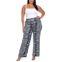 White Mark Womens Plus Mid Rise Wide Leg Palazzo Pant