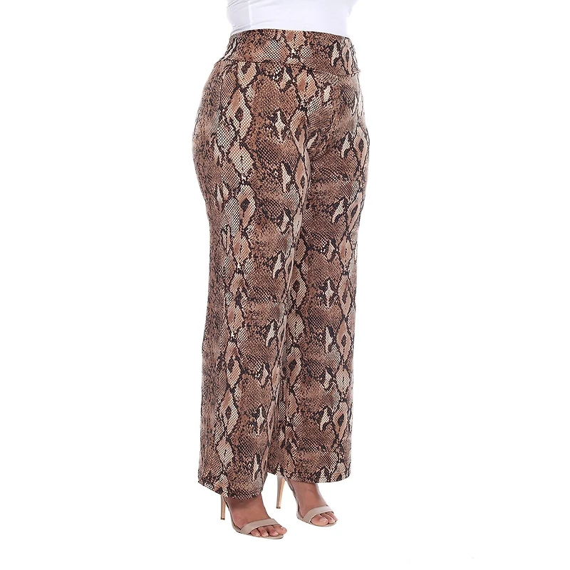 White Mark Womens Plus Mid Rise Wide Leg Palazzo Pant