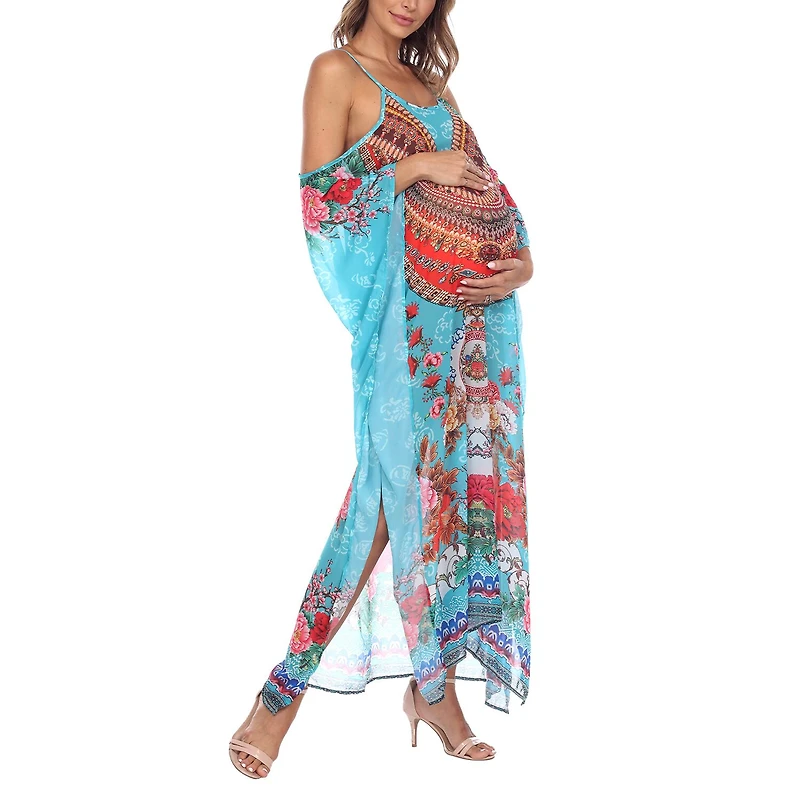 White Mark Womens Maternity Scoop Neck Sleeveless Maxi Dress