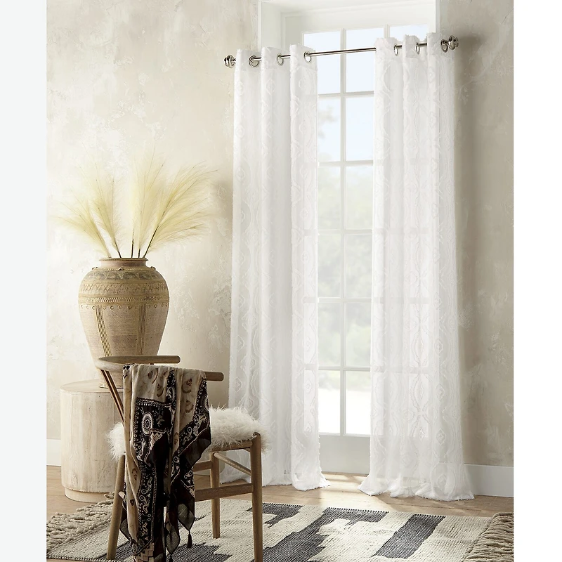 Distant Lands Ogee Clip Grommet Top Sheer Single Curtain Panel