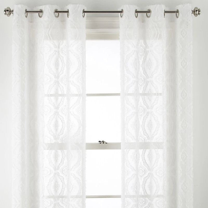 Distant Lands Ogee Clip Grommet Top Sheer Single Curtain Panel