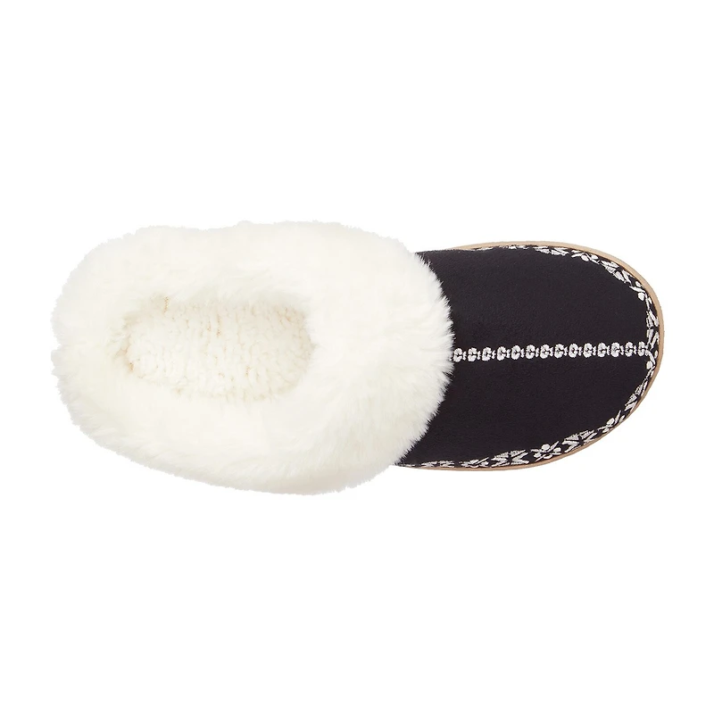 Isotoner Clara Emroidered Microsuede Hoodback Womens Memory Foam Clog Slippers