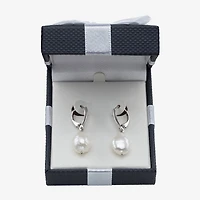 Womens Genuine White Cultured Freshwater Pearl Sterling Silver Drop Earrings