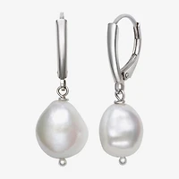 Womens Genuine White Cultured Freshwater Pearl Sterling Silver Drop Earrings