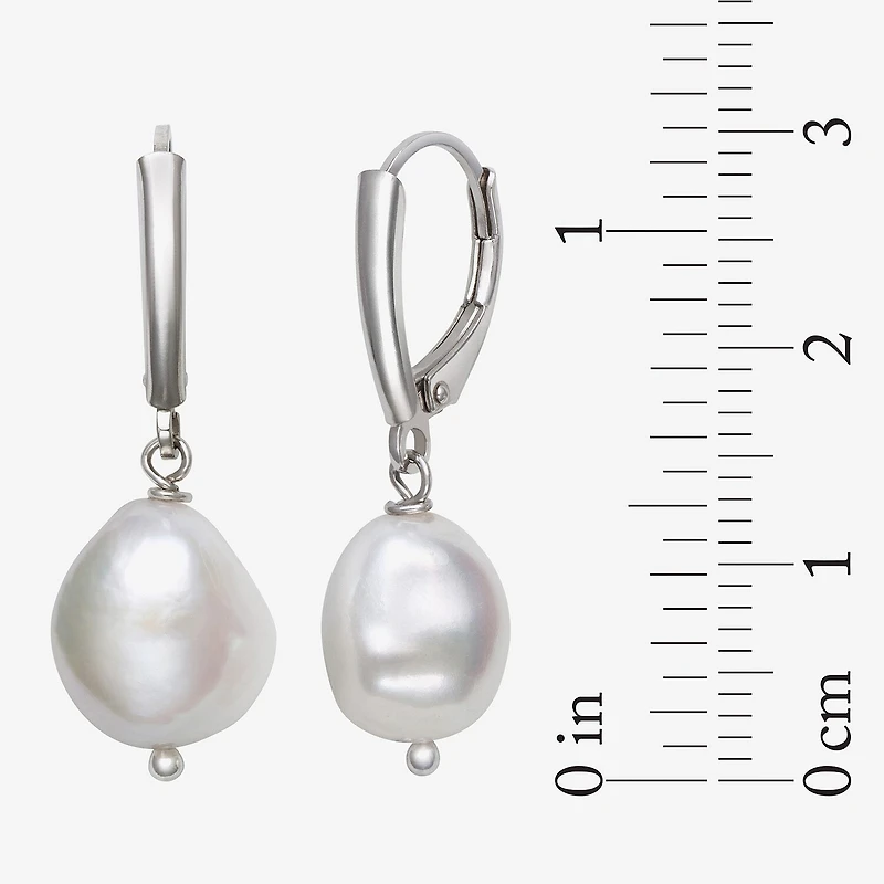Womens Genuine White Cultured Freshwater Pearl Sterling Silver Drop Earrings