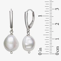 Womens Genuine White Cultured Freshwater Pearl Sterling Silver Drop Earrings