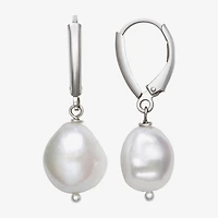 Womens Genuine White Cultured Freshwater Pearl Sterling Silver Drop Earrings