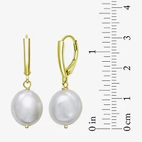 Womens Genuine White Cultured Freshwater Pearl 14K Gold Over Silver Drop Earrings