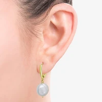 Womens Genuine White Cultured Freshwater Pearl 14K Gold Over Silver Drop Earrings