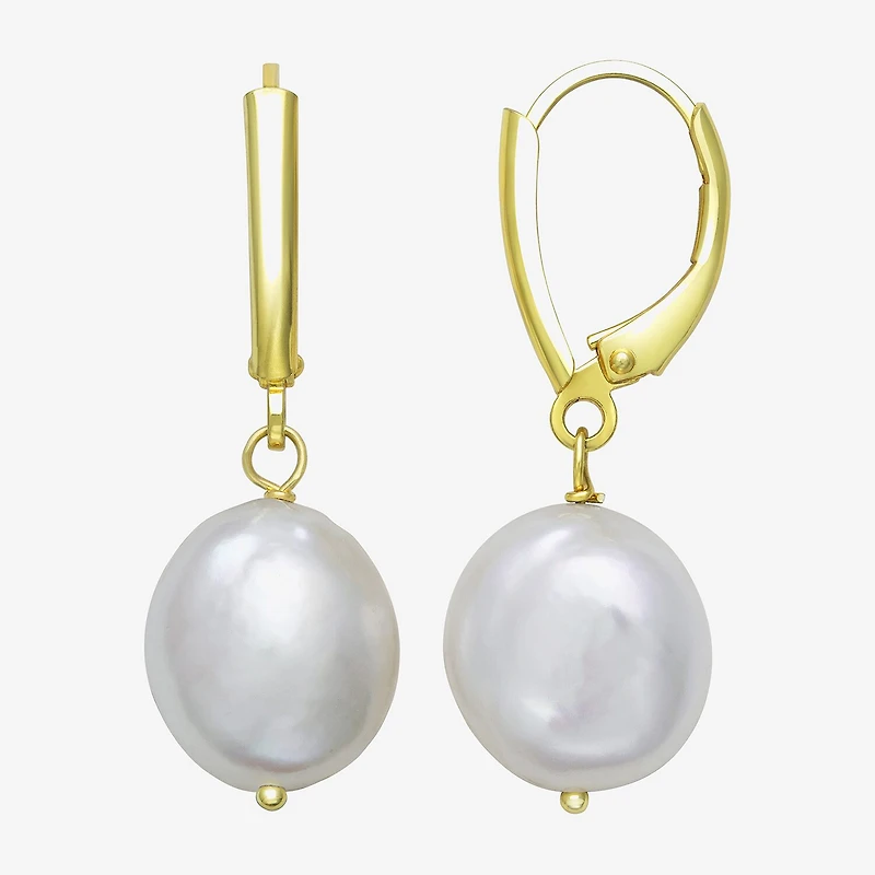 Womens Genuine White Cultured Freshwater Pearl 14K Gold Over Silver Drop Earrings