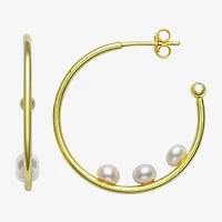 Womens Genuine White Cultured Freshwater Pearl 14K Gold Over Silver 26mm Hoop Earrings