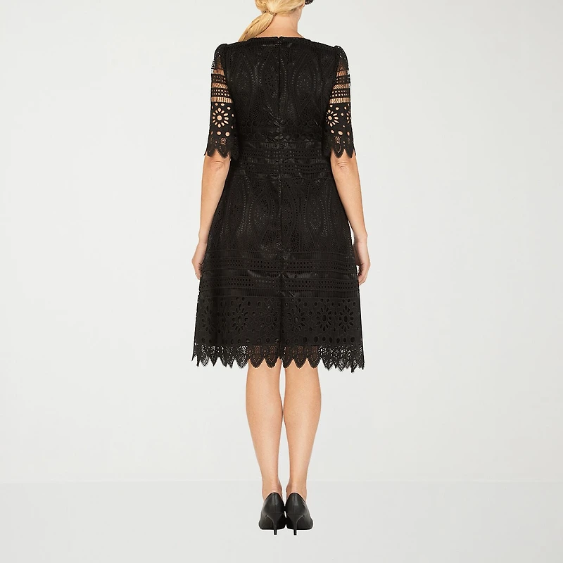 Giovanna Signature Womens Plus Midi Boat Neck Short Sleeve Shift Dress