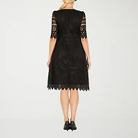 Giovanna Signature Womens Plus Midi Boat Neck Short Sleeve Shift Dress