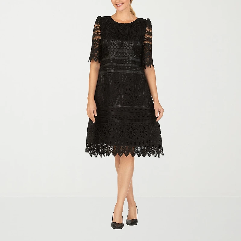 Giovanna Signature Womens Plus Midi Boat Neck Short Sleeve Shift Dress