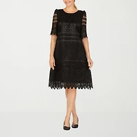 Giovanna Signature Womens Plus Midi Boat Neck Short Sleeve Shift Dress