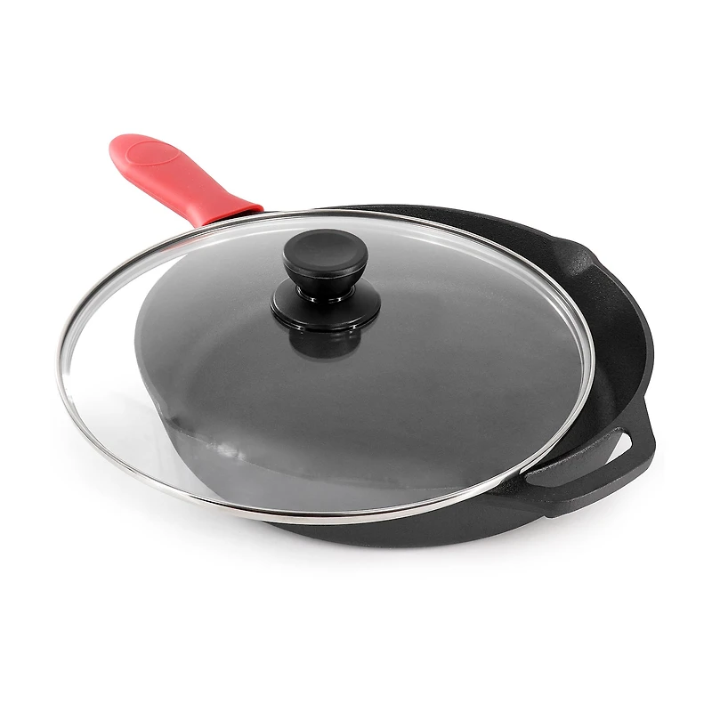 MegaChef Pre-Seasoned Cast Iron 12" Skillet with Glass Lid