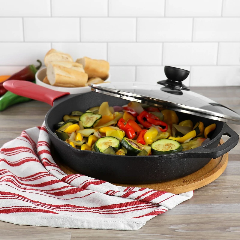 MegaChef Pre-Seasoned Cast Iron 12" Skillet with Glass Lid