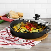 MegaChef Pre-Seasoned Cast Iron 12" Skillet with Glass Lid