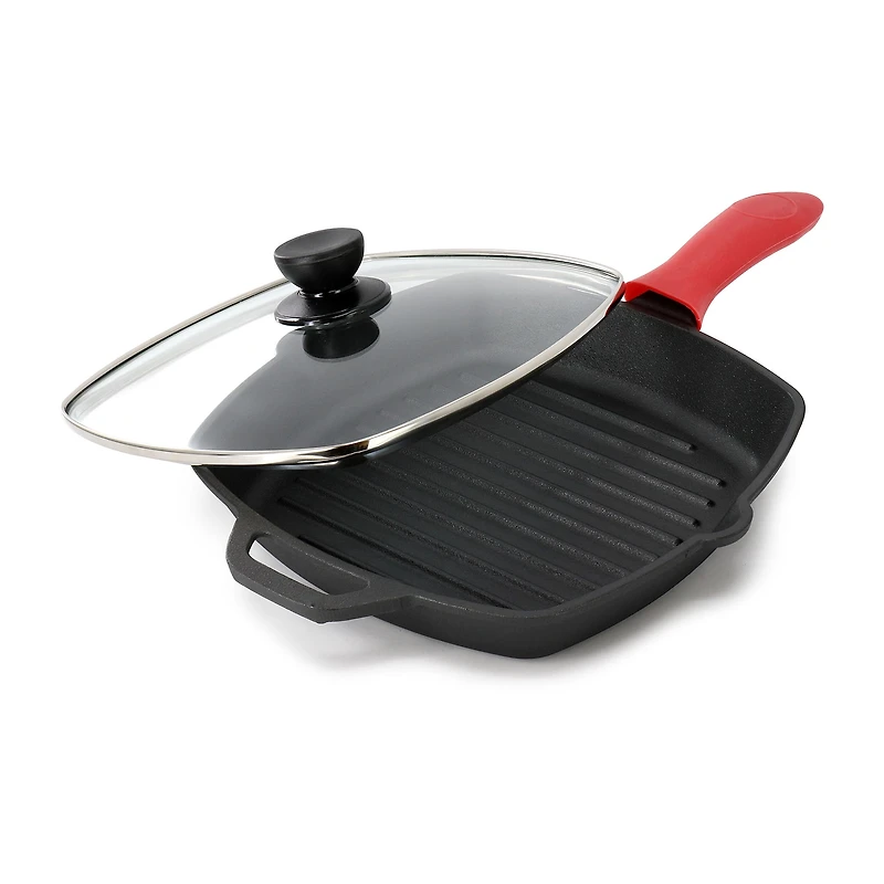 MegaChef Pre-Seasoned Cast Iron 10.4" Griddle with Glass Lid