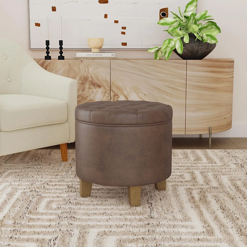 Kinfine Homepop Storage Tufted Lift-Top Ottoman Faux Leather