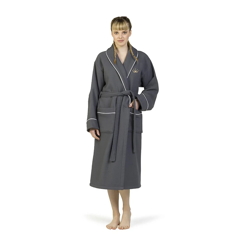 Linum Home Textiles Embroidered Cheetah Crown Waffle Terry Bathrobe Unisex Adult Long Sleeve Length Robe