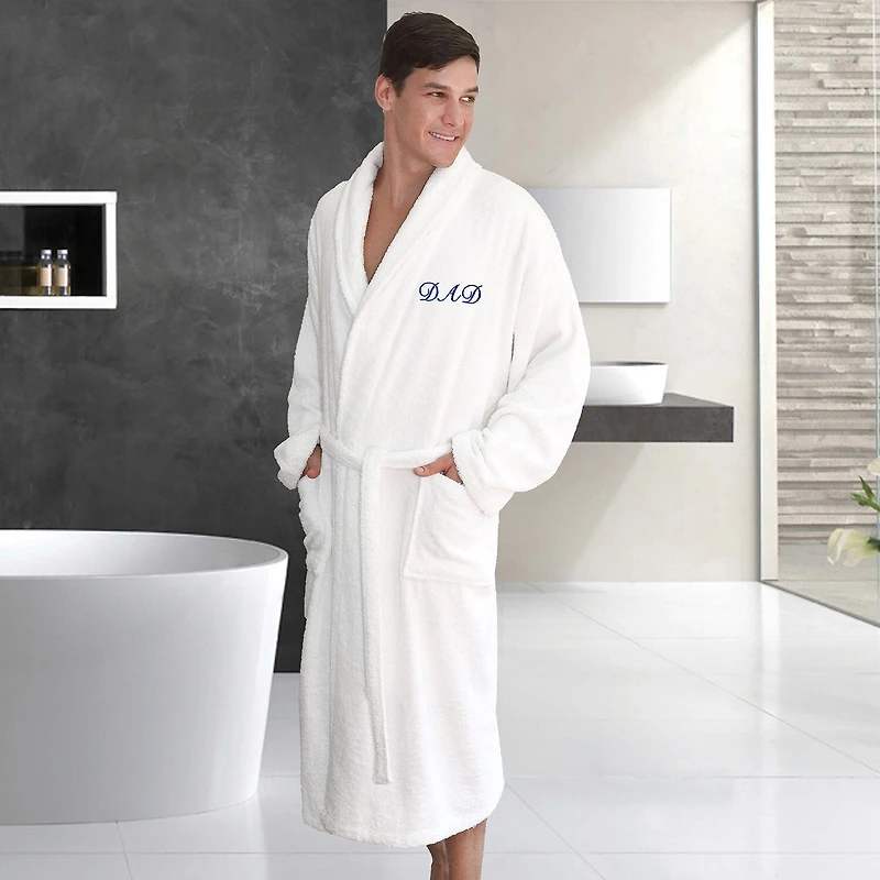 Linum Home Textiles Embroidered Dad Terry Bathrobe Unisex Adult Cloth Long Sleeve Length Robe