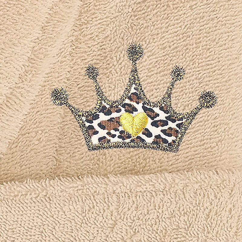 Linum Home Textiles Embroidered Cheetah Crown Terry Bathrobe Unisex Adult Cloth Long Sleeve Length Robe