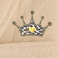 Linum Home Textiles Embroidered Cheetah Crown Terry Bathrobe Unisex Adult Cloth Long Sleeve Length Robe