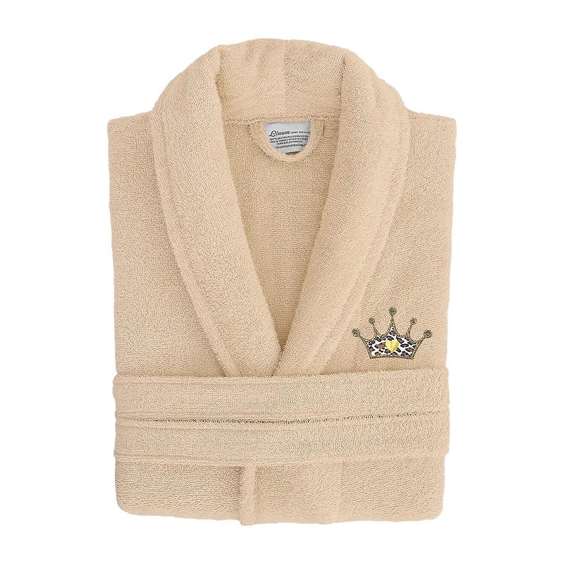 Linum Home Textiles Embroidered Cheetah Crown Terry Bathrobe Unisex Adult Cloth Long Sleeve Length Robe