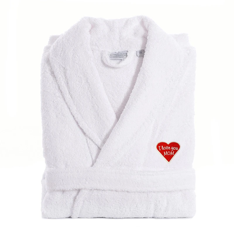 Linum Home Textiles Embroidered I Love You Mom Terry Bathrobe Unisex Adult Cloth Long Sleeve Length Robe