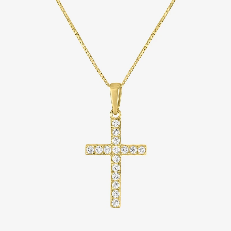 (H-I / I1) Womens 1/6 CT. T.W. Lab Grown White Diamond 10K Gold Cross 18 Inch Pendant Necklace