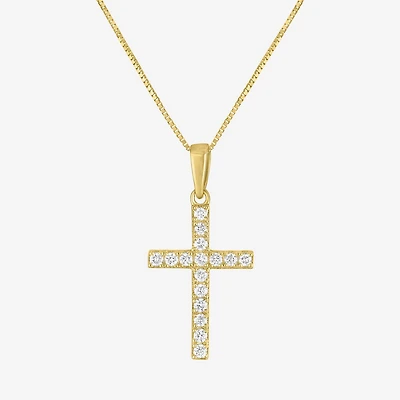(H-I / I1) Womens 1/6 CT. T.W. Lab Grown White Diamond 10K Gold Cross 18 Inch Pendant Necklace
