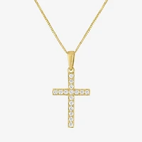 (H-I / I1) Womens 1/6 CT. T.W. Lab Grown White Diamond 10K Gold Cross 18 Inch Pendant Necklace