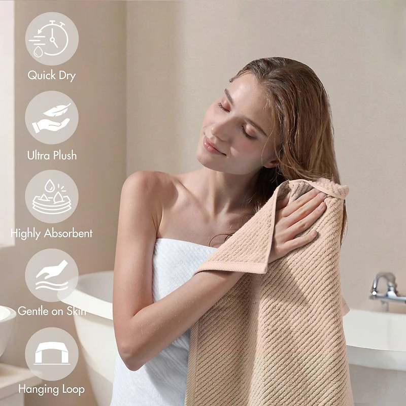 Madison Park Diagonal Ribbed 500gsm Cotton Zero Twist -pc. Quick Dry Bath Towel Set