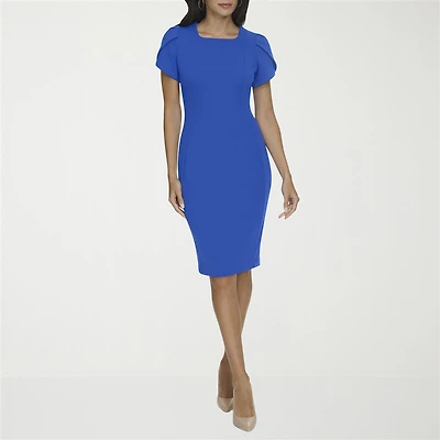 Marc New York Womens Square Neck Short Sleeve Sheath Dress
