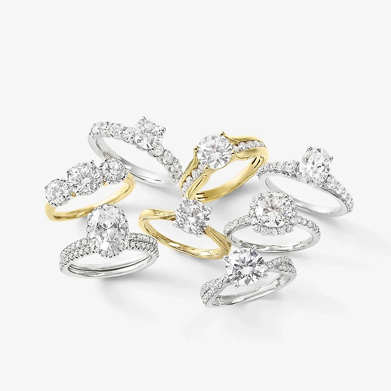 (F,Vs2) Womens 2 CT. T.W. Lab Grown White Diamond 10K Gold Round Side Stone Engagement Ring