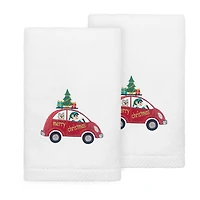 Linum Home Textiles Christmas Car 2-pc. Embellished Hand Towel