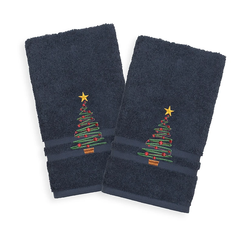 Linum Home Textiles Christmas Tree 2-pc. Embellished Hand Towel