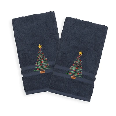 Linum Home Textiles Christmas Tree 2-pc. Embellished Hand Towel