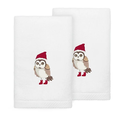 Linum Home Textiles Christmas Baby Owl 2-pc. Embellished Hand Towel