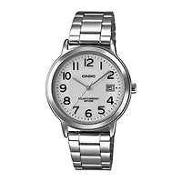 Casio® Mens White Dial Stainless Steel Solar Watch MTPS100D-7BV