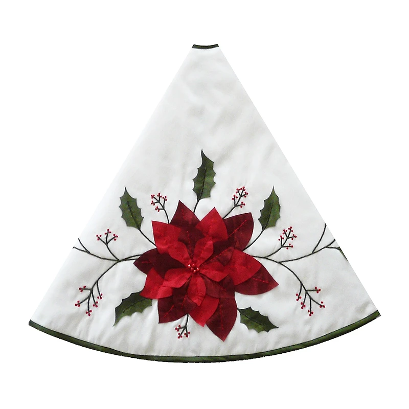 Kurt Adler Ivory With Holly Leaves And Poinsettia Indoor Tree Skirt