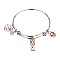 Footnotes Mom Womens Crystal Stainless Steel Heart Bangle Bracelet